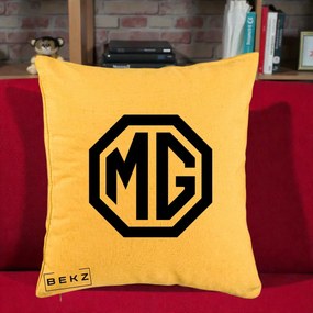 Perna Personalizata cu emblema MG, 40x40 cm, Galben, Husa Detasabila, Perna Inclusa, BEKZ®