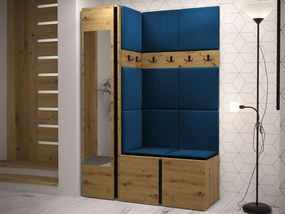 Mobilier hol Tovenaz X (Stejar artisan + Negru + albastru) (cu oglindă). 1104794