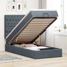vidaXL Cadru de pat otoman cu saltele Gri închis 100x200cm catifea