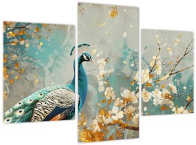 Tablou - Păun cu decor de aur (90x60 cm)