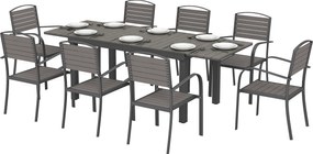 Outsunny Set extensibil pentru luat masa în aer liber 9 piese, masă din aluminiu, 8 scaune, Gri | Aosom Romania