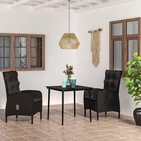 3099365 vidaXL Set mobilier de grădină cu perne, 3 piese, negru