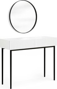 Masa de toaletă cu oglindă neagră Nicole 60 cm - alb mat / picioare negre