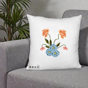 Perna Decorativa Trandafiri si Bujori Acuarela, 40x40 cm, Alb Pufos, Husa Detasabila, Perna Inclusa, BEKZ®