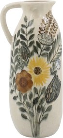 Carafă decorativă din ceramică cu motiv floral, H36/D16 cm, crem