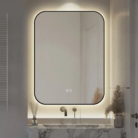 🪞 Oglindă LED cu Touch și Funcție Dezaburire – Ramă Negru, 60x80 cm, Model J187-6080 Smack