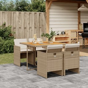 vidaXL Set mobilier de grădină cu perne, 5 piese, bej, poliratan