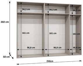 Dulap de haine 250 cm Parna 2 (alb + Argintiu). 1125946