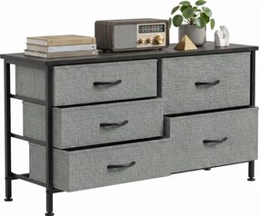 HOMCOM Comodă cu 5 sertare din material textil Comodă pentru Dormitor Cadru din Oțel Comodă pentru Living Birou Gri Închis și Negru | Aosom Romania
