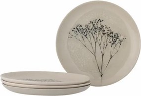 Set 4 farfurii mici din ceramică, natur, cu ilustrații botanice pictate manual, 21x2 cm, „Bea"
