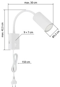 Lampă de perete flexibilă ROBBY 1xGU10/25W/230V albă Globo 57911WW