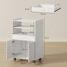 HOMCOM Dulap pentru cuptor cu microunde, raft, dulap cu uși duble, sertar, role, Alb | Aosom Romania