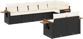 vidaXL Set mobilier de grădină cu perne, 8 piese, negru, poliratan