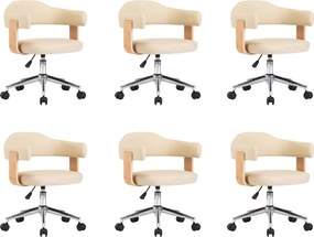 vidaXL Scaune de bucătărie pivotante, 6 buc., crem, piele ecologică