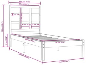 Cadru de pat, gri, 90x200 cm, lemn masiv de pin Gri, 90 x 200 cm