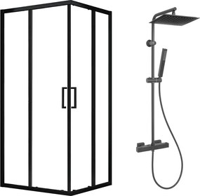 Pachet cabina de dus Fluminia Hector negru 90x90 cm si coloana de dus Invena Svart negru