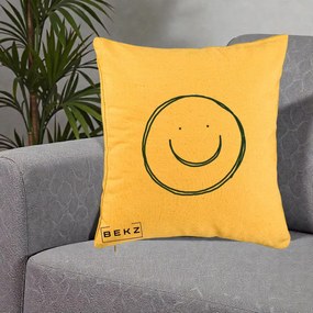 Perna Decorativa Smile Desen Minimalist, 40x40 cm, Galben, Husa Detasabila, Perna Inclusa, BEKZ®