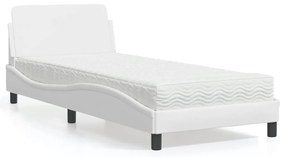 vidaXL Pat cu saltea, alb, 90x190 cm, piele ecologică