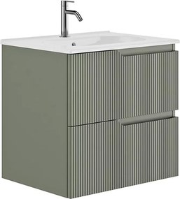 Set dulap baza suspendat Gala Canaletto 2 sertare 60 cm finisaj verde si lavoar Luc alb