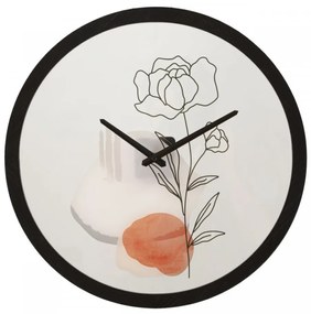 Ceas decorativ alb/negru din metal, ∅ 40 cm, Flower Mauro Ferretti