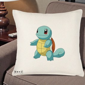 Perna Personalizata Squirtle Pokemon, 40x40 cm, Crem Reliefat, Husa Detasabila, Perna Inclusa, BEKZ®