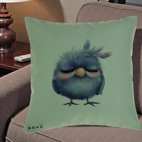Perna Decorativa Pui Adormit Albastru, 40x40 cm, Verde, Husa Detasabila, Perna Inclusa, BEKZ®