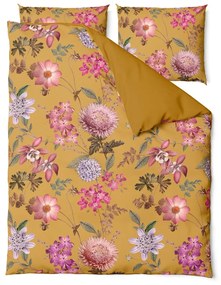 Lenjerie de pat din bumbac satinat pentru pat dublu Bonami Selection Blossom, 160 x 220 cm, ocru