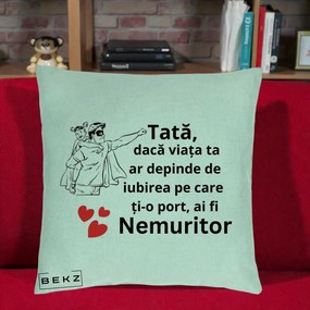 Cadou pentru Tata - Perna Personalizata Tata Nemuritor Supererou cu Masca, 40x40 cm, Verde Menta, Husa Detasabila, Perna Inclusa, BEKZ®