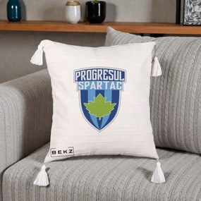Perna Personalizata Progresul Spartac Fotbal, 40x40 cm, Bej cu Franjuri, Husa Detasabila, Perna Inclusa, BEKZ®