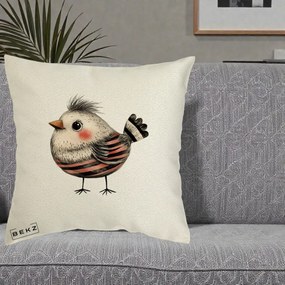 Perna Decorativa Pui Expresiv Dungi Negru-Rosu, 40x40 cm, Ecru, Husa Detasabila, Perna Inclusa, BEKZ®