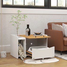 PawHut Cutie de pisici, extensibilă, design de dulap, sertar nisip, 78x50x51cm, Stejar/Alb | Aosom Romania
