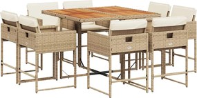 vidaXL Set de masă pentru grădină, 9 piese, cu perne, bej, poliratan