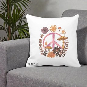 Perna Decorativa Peace Ciuperci Boho, 40x40 cm, Alba Mata, Husa Detasabila, Perna Inclusa, BEKZ®