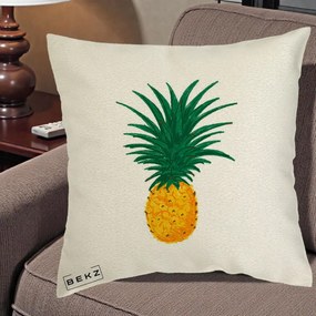 Perna Decorativa Ananas Tropical, 40x40 cm, Ecru, Husa Detasabila, Perna Inclusa, BEKZ®