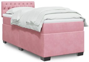 vidaXL Pat box spring cu saltea, roz, 100x200 cm, catifea