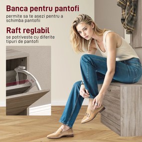 HOMCOM Set Hol 3 Piese cu Dulap pentru Pantofi, Cuier și Oglindă Alb și Lemn | Aosom Romania