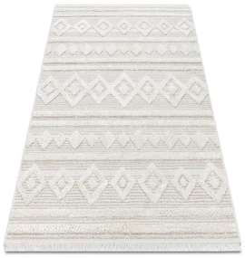 Covor ECO SISAL MOROC 22322 romburi, linii, boho franjuri - structural bej / cremă