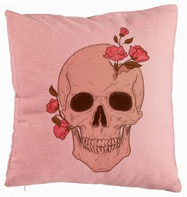 Perna Decorativa, Model Skull Rose Art, 40x40 cm, Roz, Husa Detasabila, Burduf