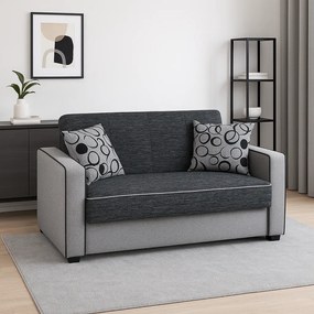 Canapea SAMY NEXT extensibila, 2 locuri, cu lada de depozitare, stofa gri cu negru, cadru metalic, 152x100x92 cm Gri + Negru, stofa
