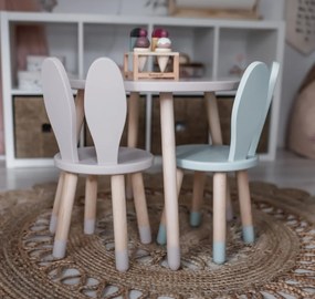 Set masuta rotunda roz si 2 scaunele iepuras roz si mint