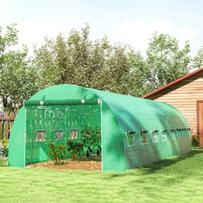 Outsunny Seră de grădină tunel 24m² 8L x 3l x 2H m - 16 ferestre, Ușă înfășurabilă oțel galvanizat, folie PE, Verde | Aosom Romania