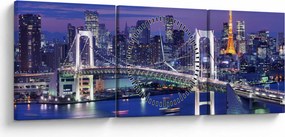 Tablou metropolei nocture (cu ceas) (90x30 cm)