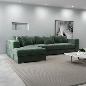 Colțar extensibil dumonde cu ladă de depozitare si sezut confortabil din spuma high-density, Gloria Euphoria Green 320x183 cm