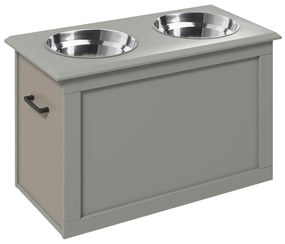 PawHut Boluri ridicate pentru câini bol dublu câine pisică Suport pentru boluri ridicat dim. 60L x 30W x 41H cm 2 boluri 2L mânere compartiment lemn gri | Aosom Romania
