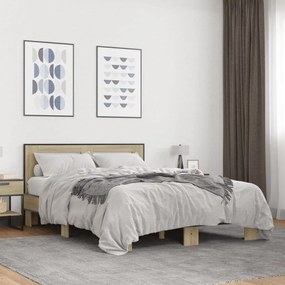 vidaXL Cadru de pat, stejar sonoma, 120x190cm, lemn prelucrat și metal