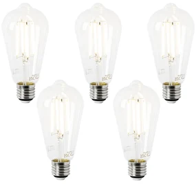 Set de 5 becuri LED E27 ST64 transparente 2.2W 470lm 2700K