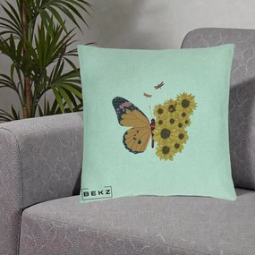 Perna Decorativa Fluture Floarea-Soarelui, 40x40 cm, Verde Menta, Husa Detasabila, Perna Inclusa, BEKZ®