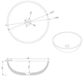 Sapho - Lavoar TURF pe blat Ø 44 cm, beton/areniscă albă