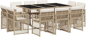 vidaXL Set mobilier de grădină cu perne, 11 piese, bej, poliratan