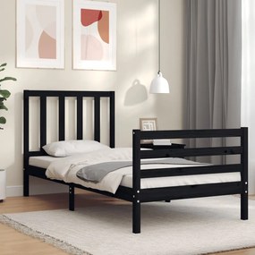 3193850 vidaXL Cadru de pat cu tăblie, negru, 100x200 cm, lemn masiv